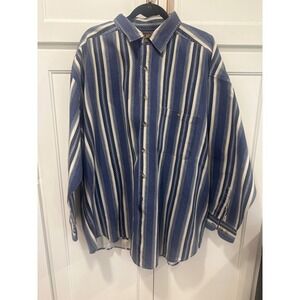Vintage Y2K Faded Glory 2XLT Blue Striped Long Sleeve Button Up Shirt Menswear